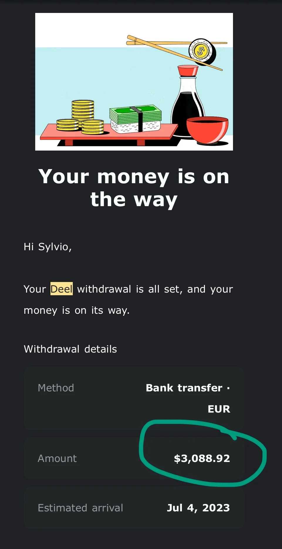 Preuve paiement 1000$